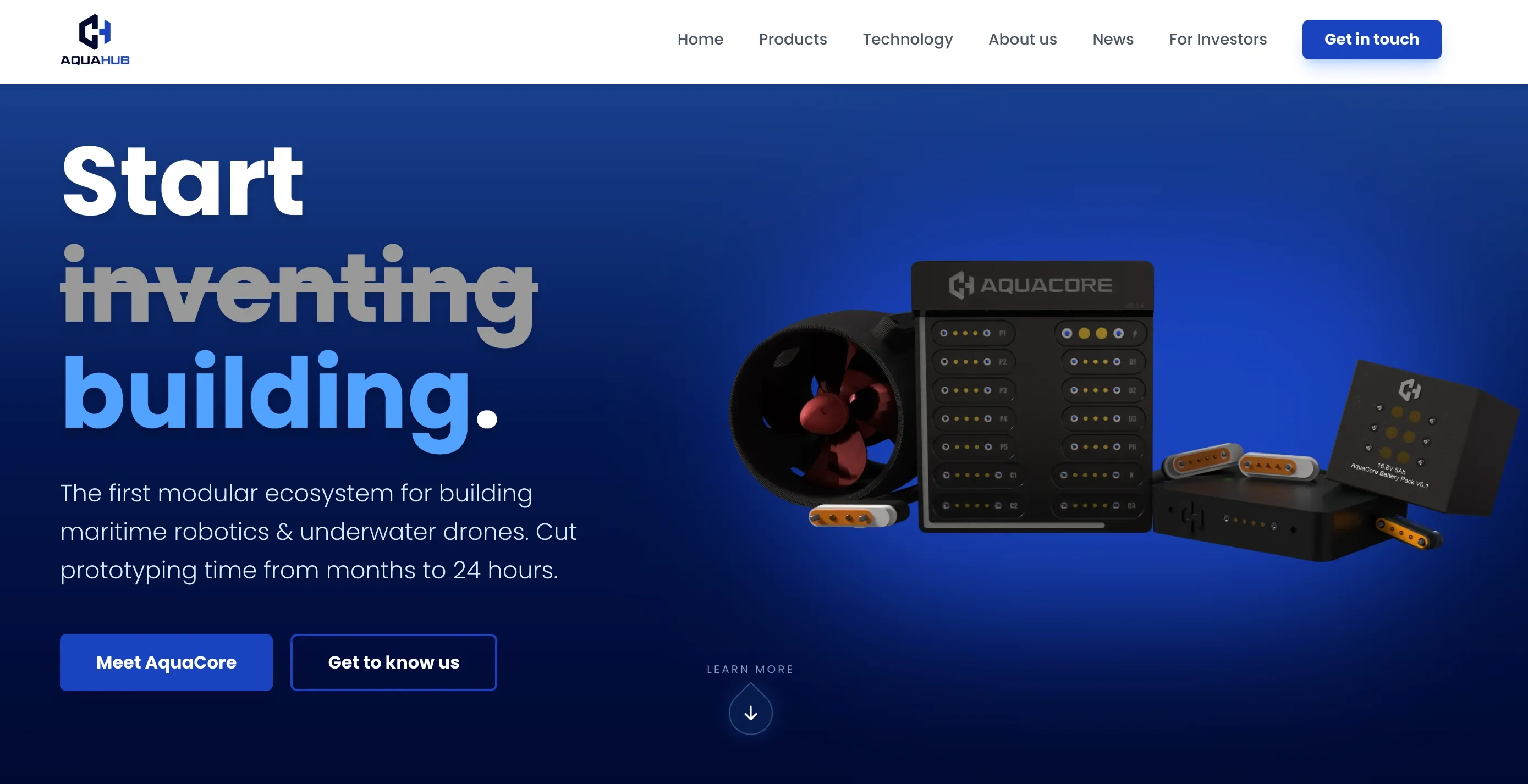 Zrzut ekranu strony głównej AquaHub